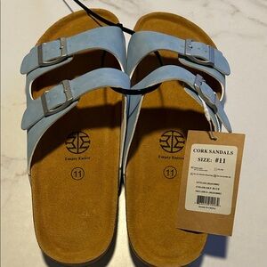 Sky Blue Cork Sandals with Dual Buckles